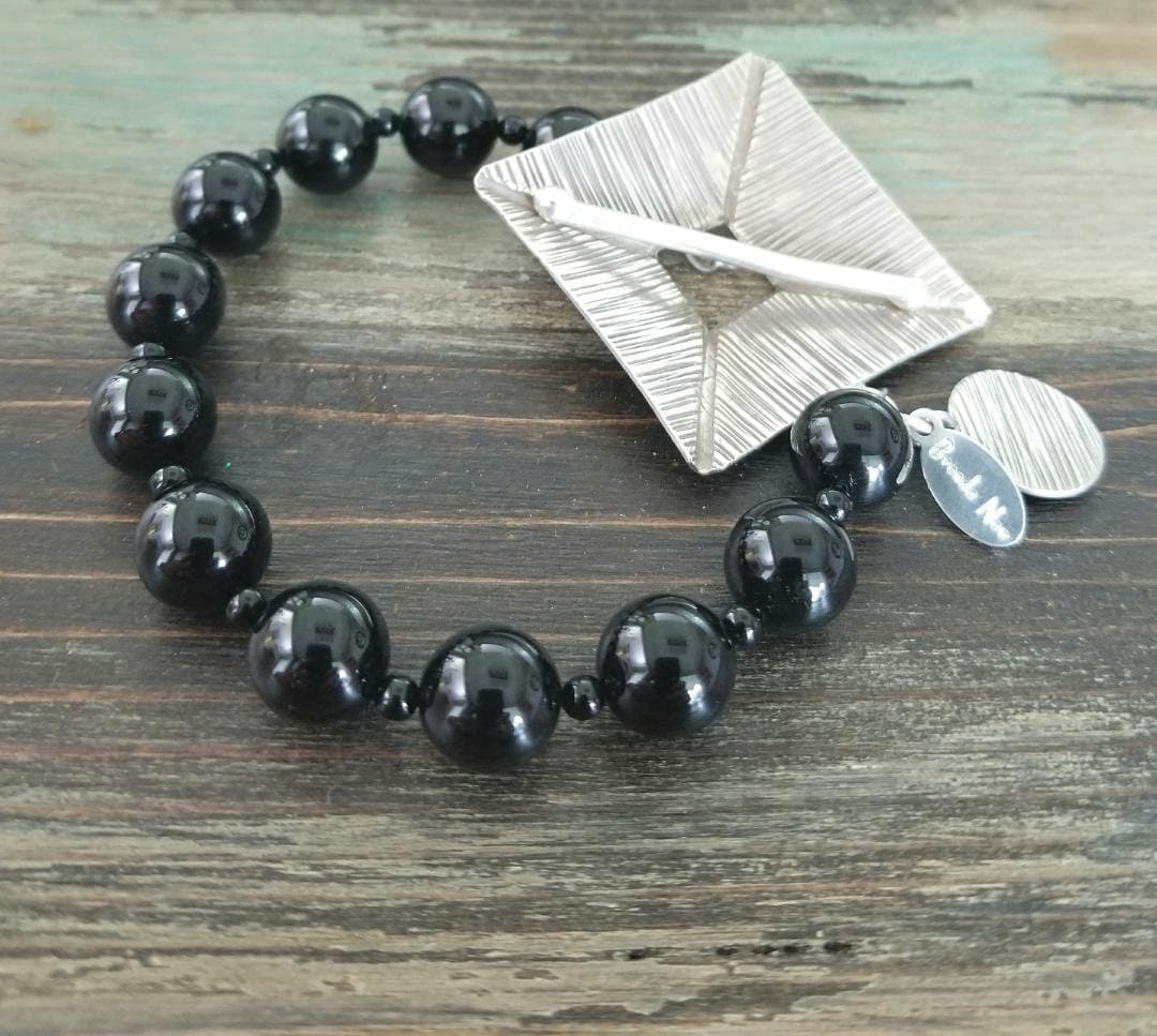 Bali Sterling Silver 925 Statement Beaded Bracelet Jewelry Black Onyx One of a Kind Designer Unique Women's Gift for Her