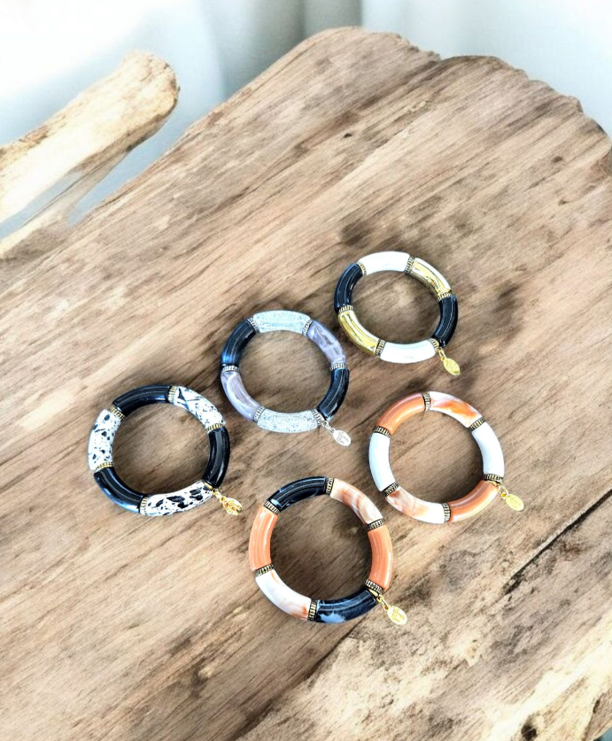 Cabana Beaded Bracelet Stretch Statement Jewelry Beach Cruise Travel Vacation Black White Gold Women's Gift