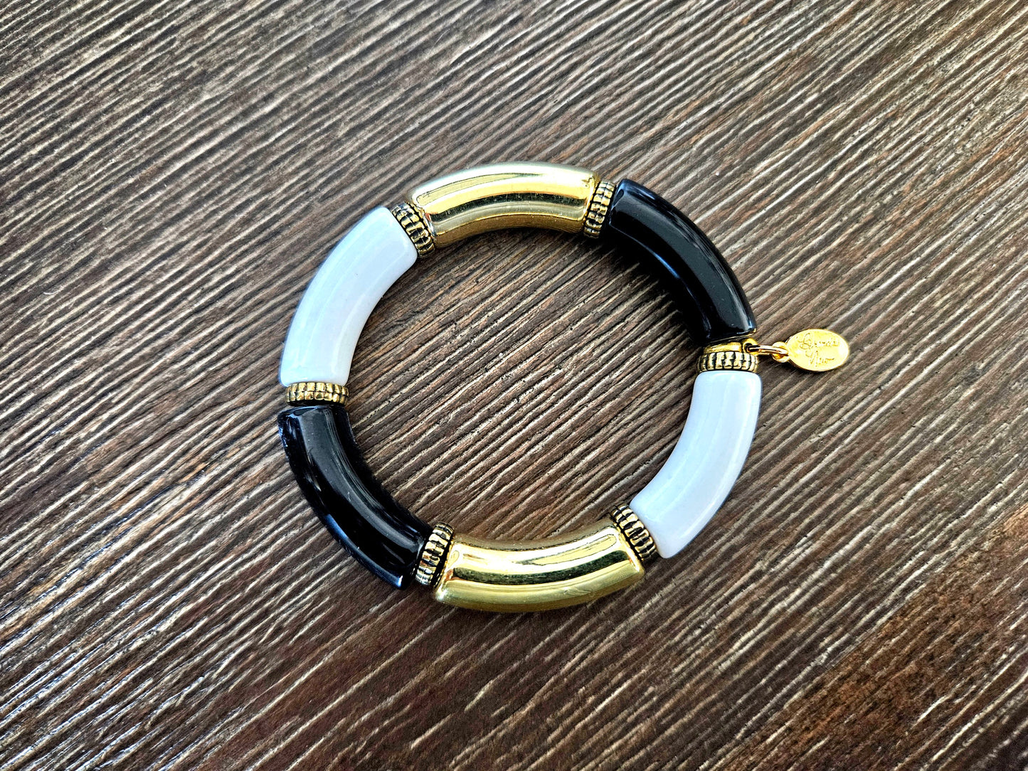Cabana Beaded Bracelet Stretch Statement Jewelry Beach Cruise Travel Vacation Black White Gold Women's Gift
