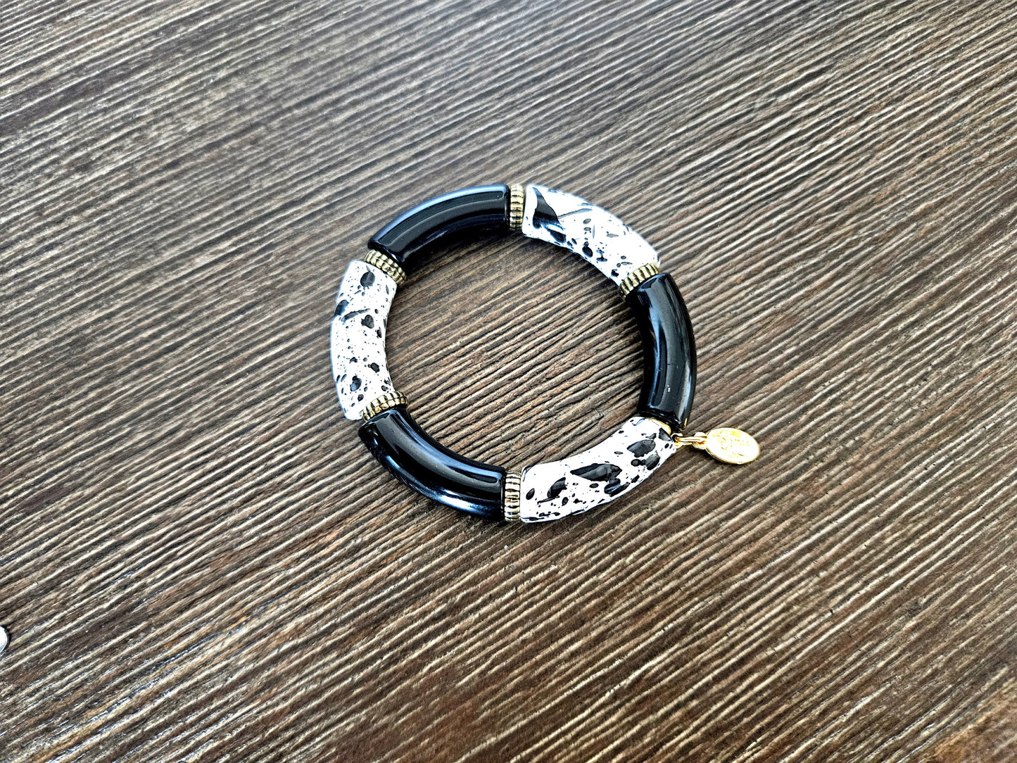 Cabana Beaded Bracelet Stretch Statement Jewelry Beach Cruise Travel Vacation Black White Gold Women's Gift