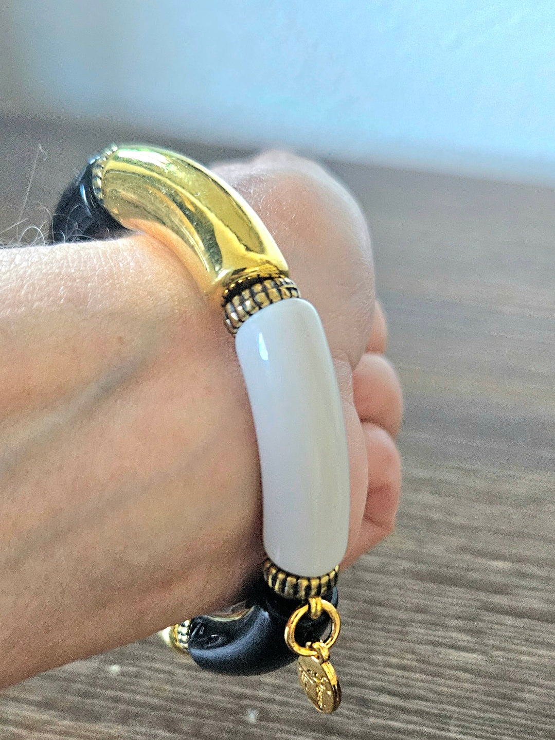 Cabana Beaded Bracelet Stretch Statement Jewelry Beach Cruise Travel Vacation Black White Gold Women's Gift