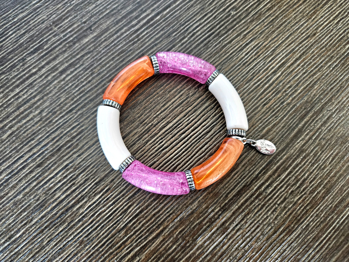 Cabana Stretch Bracelet Beaded Statement Pink Red Orange Jewelry Party Evening Holiday Funky Boho Women's Gift