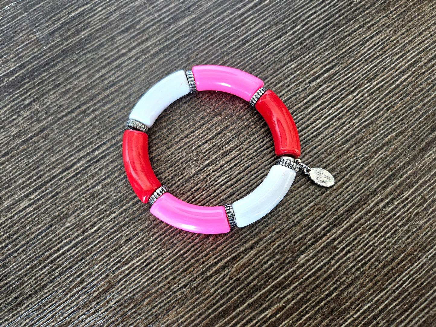 Cabana Stretch Bracelet Beaded Statement Pink Red Orange Jewelry Party Evening Holiday Funky Boho Women's Gift