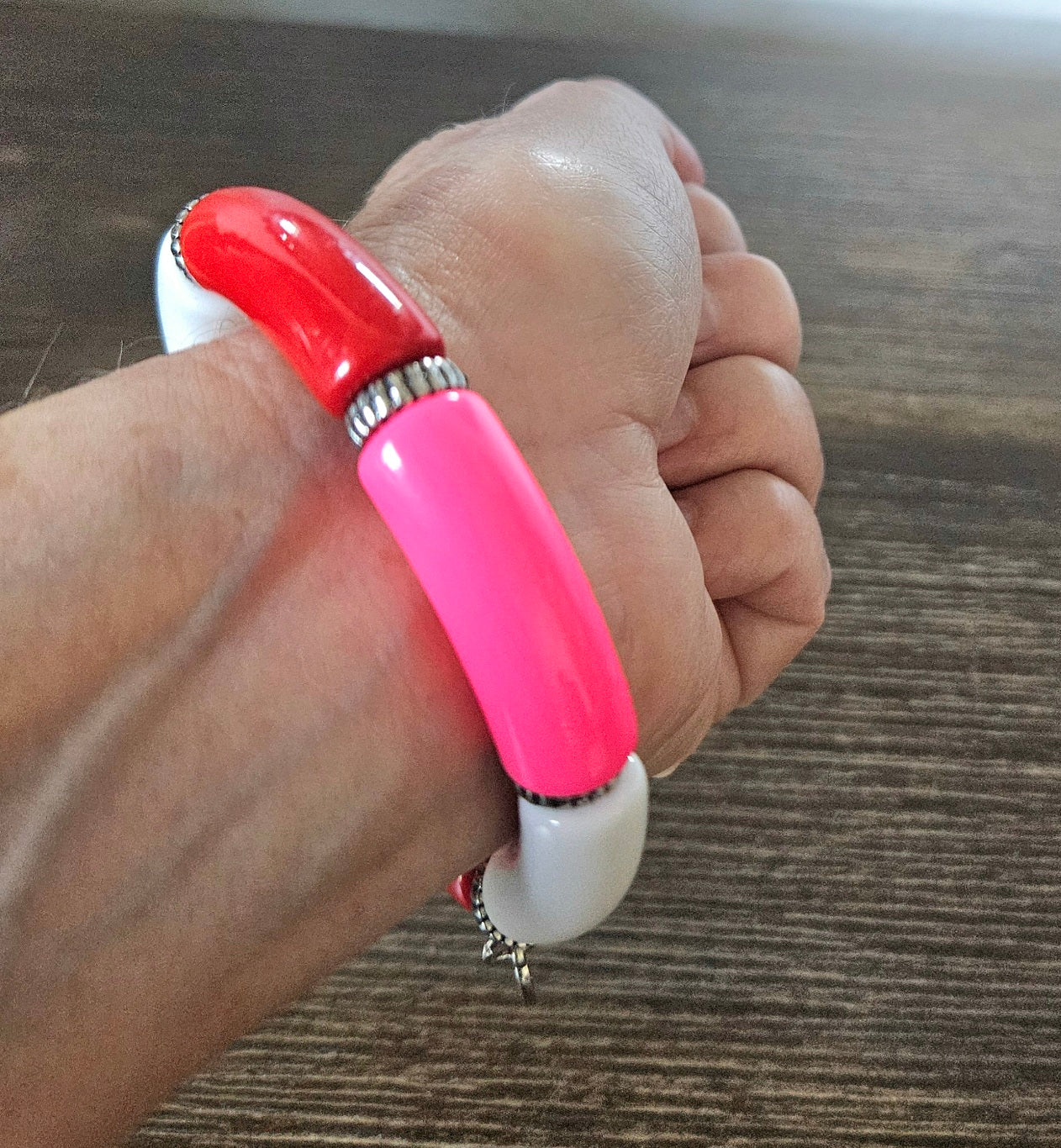 Cabana Stretch Bracelet Beaded Statement Pink Red Orange Jewelry Party Evening Holiday Funky Boho Women's Gift