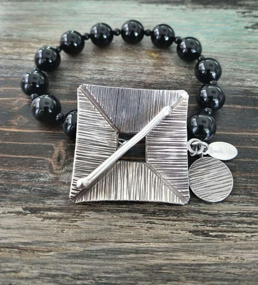 Bali Sterling Silver 925 Statement Beaded Bracelet Jewelry Black Onyx One of a Kind Designer Unique Women's Gift for Her