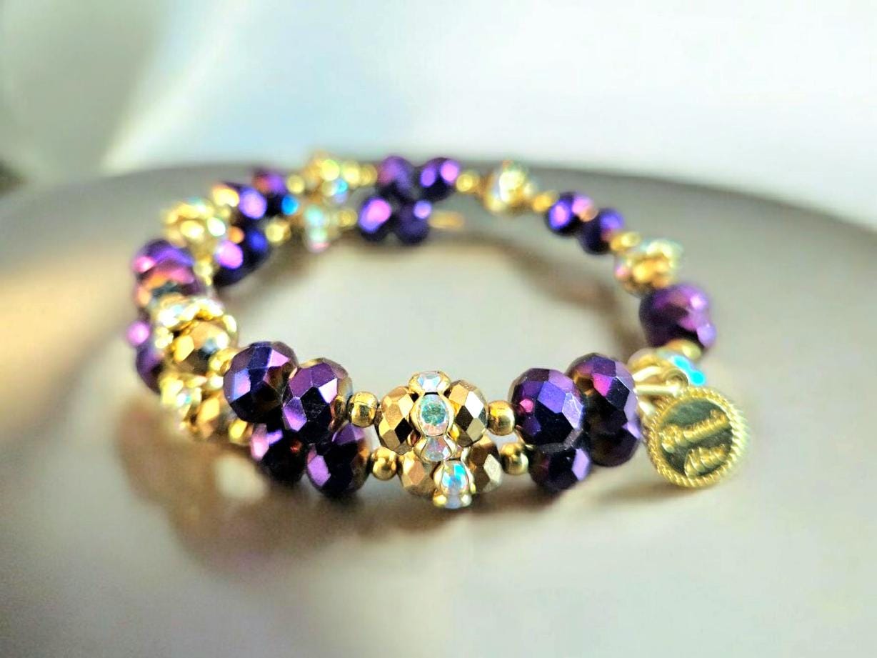 Glass Beaded Bracelet Jewelry Handmade Sparkling Rhinestone Bling Memory Wire Gold Colorful Blue Green Red Black Rose Gold Women's Wrap Cuff Bangle
