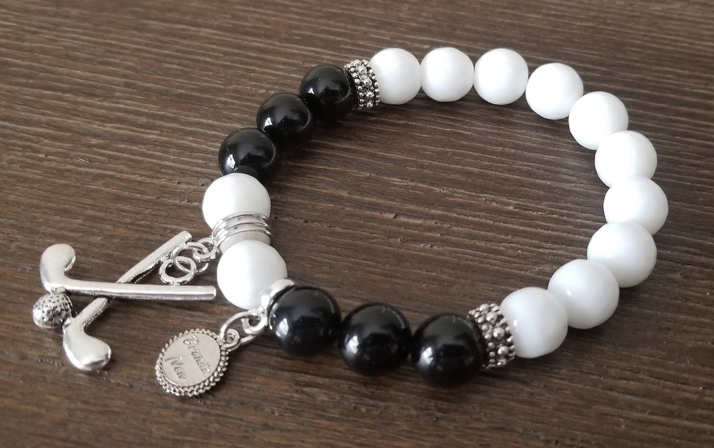 Golf Charm Bracelet Jewelry Sport Beaded Stretch Gemstone Silver Turquoise White Black Adjustable Women's