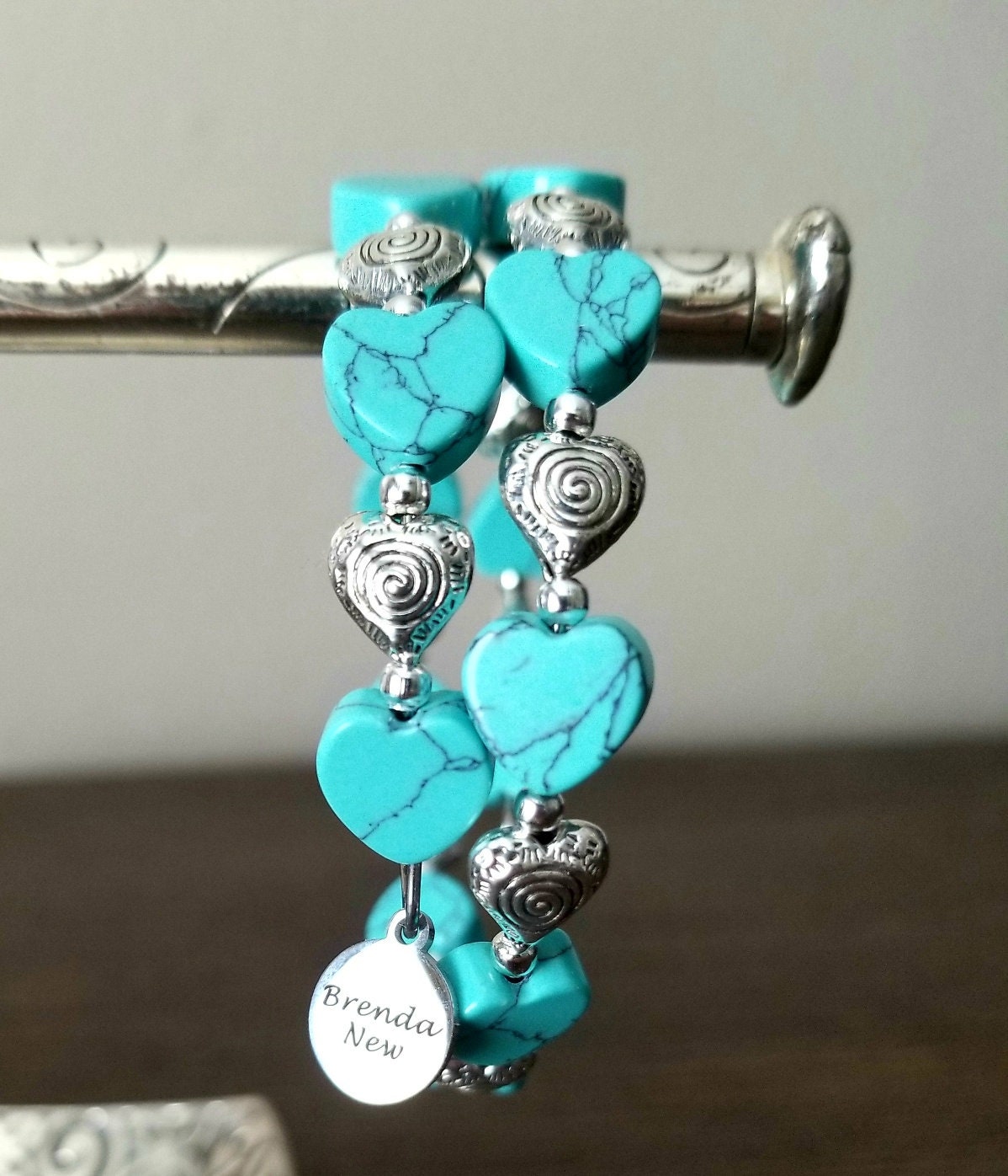 Heart Bracelet Silver Beaded Jewelry Handmade Valentine Day Gift Women's Wrap Cuff Bangle