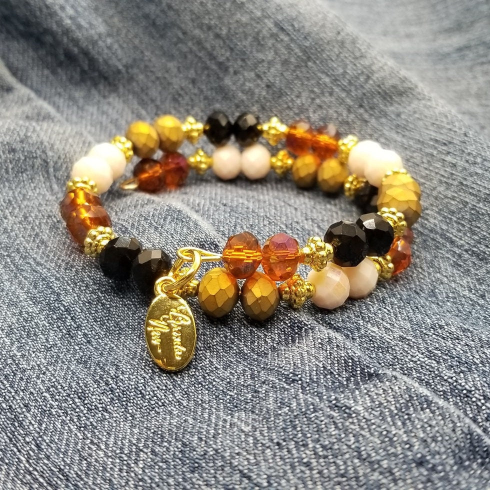 Animal Print Bracelet Jewelry Leopard Silver Black Brown Beaded Handmade Wrap Cuff Bangle Women's Gift For Her