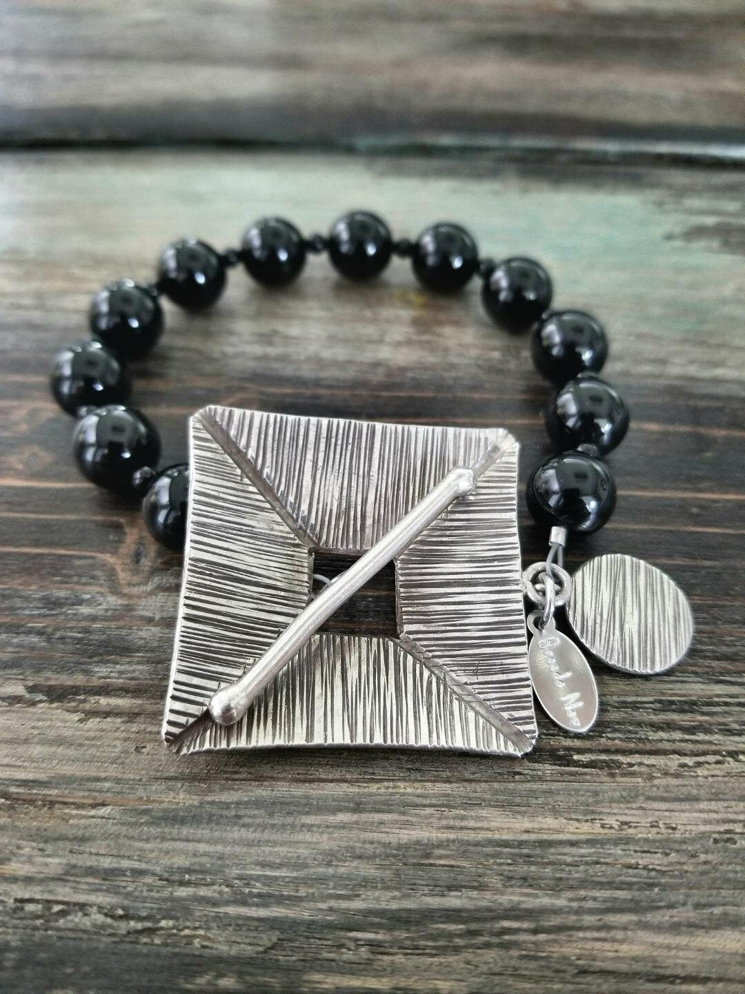 Bali Sterling Silver 925 Statement Beaded Bracelet Jewelry Black Onyx One of a Kind Designer Unique Women's Gift for Her