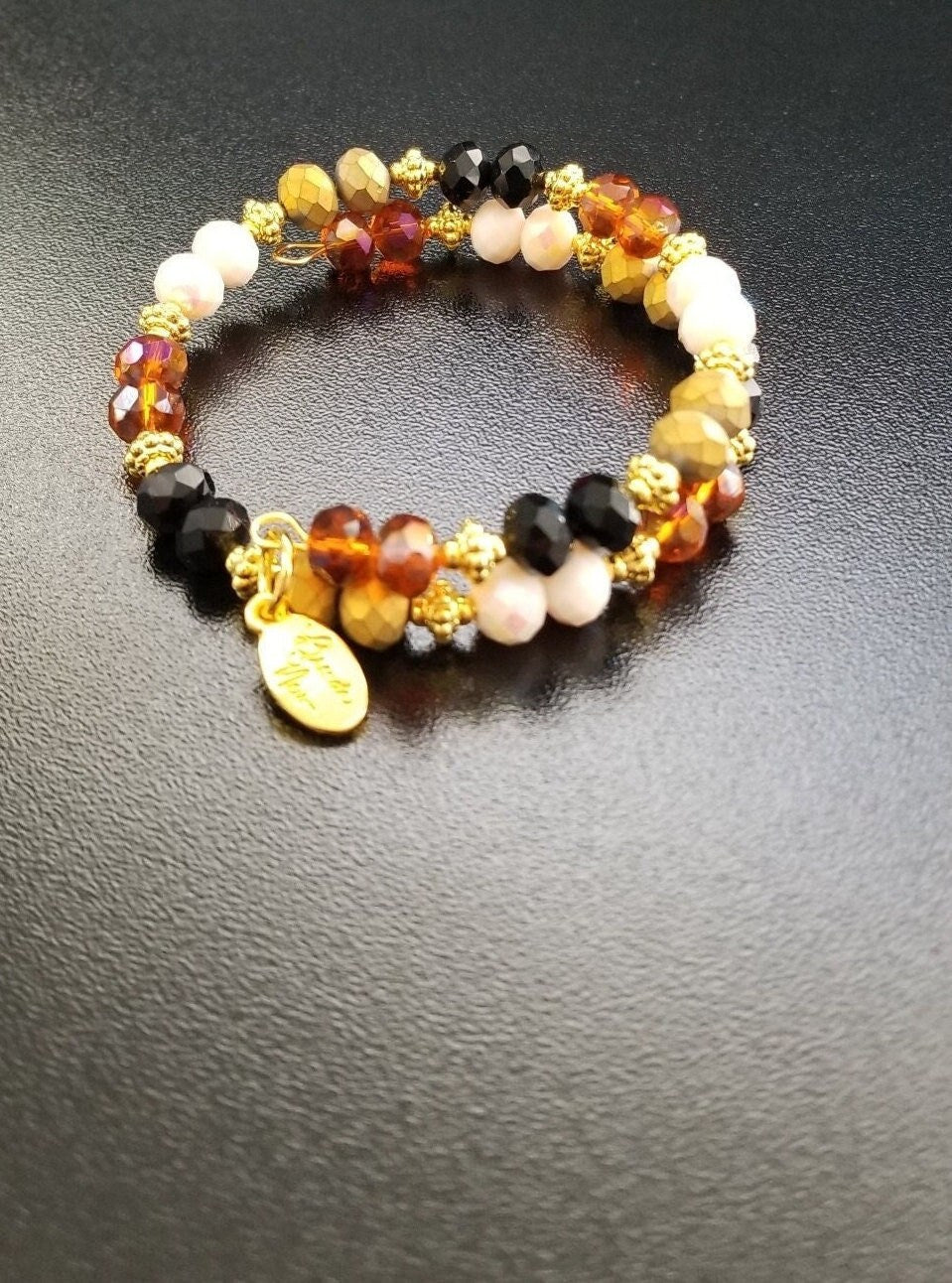 Animal Print Bracelet Jewelry Leopard Silver Black Brown Beaded Handmade Wrap Cuff Bangle Women's Gift For Her
