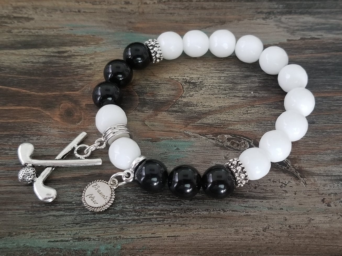 Golf Charm Bracelet Jewelry Sport Beaded Stretch Gemstone Silver Turquoise White Black Adjustable Women's