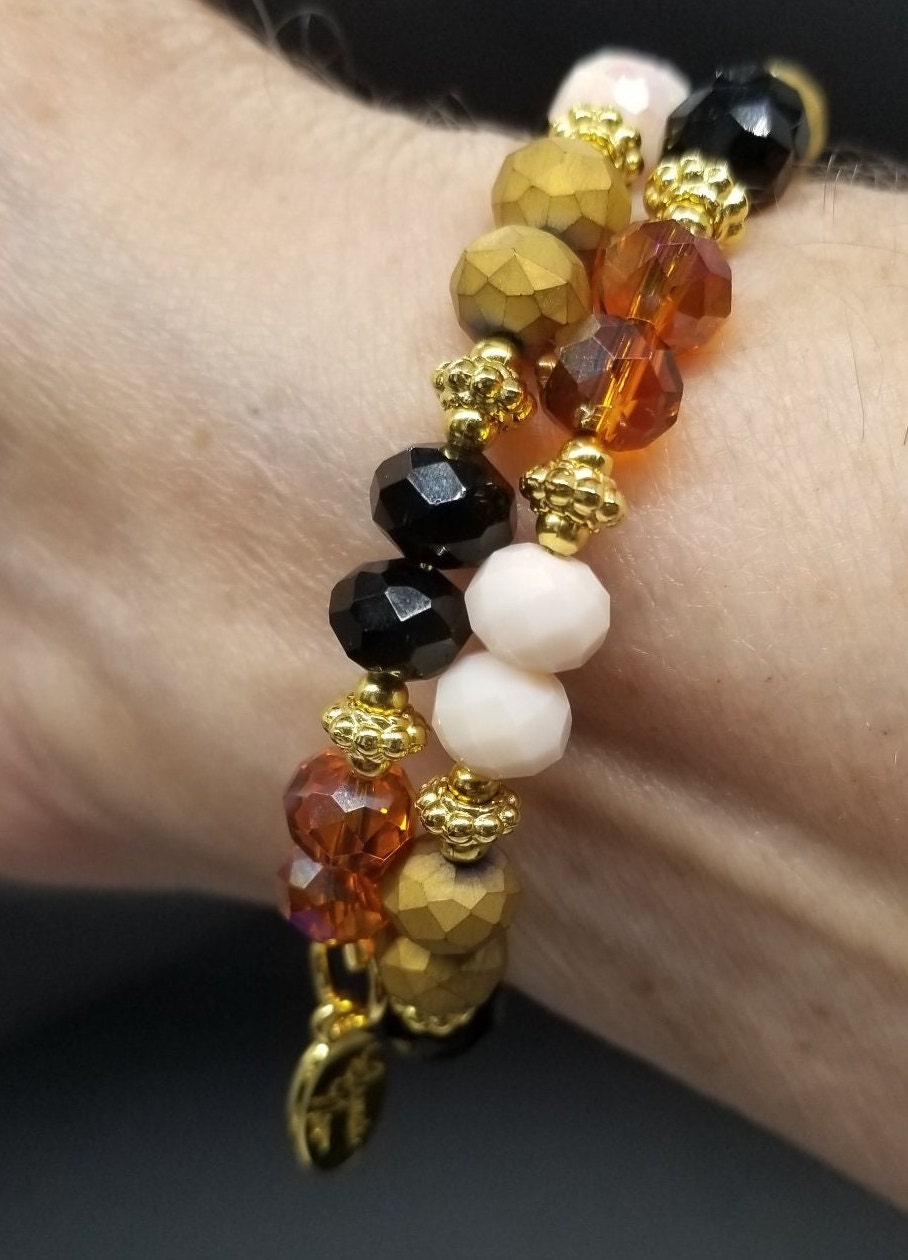Animal Print Bracelet Jewelry Leopard Silver Black Brown Beaded Handmade Wrap Cuff Bangle Women's Gift For Her