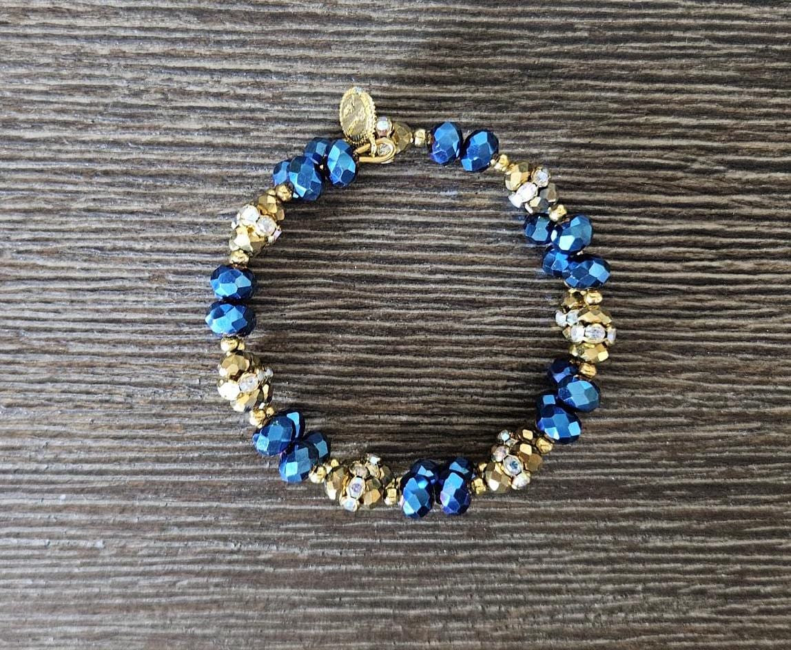 Glass Beaded Bracelet Jewelry Handmade Sparkling Rhinestone Bling Memory Wire Gold Colorful Blue Green Red Black Rose Gold Women's Wrap Cuff Bangle