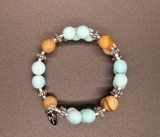 Turquoise Gemstone Beaded Bracelet Jewelry Silver Southwest Magnesite Picture Jasper Wrap Cuff Bangle Women's Gift for Her