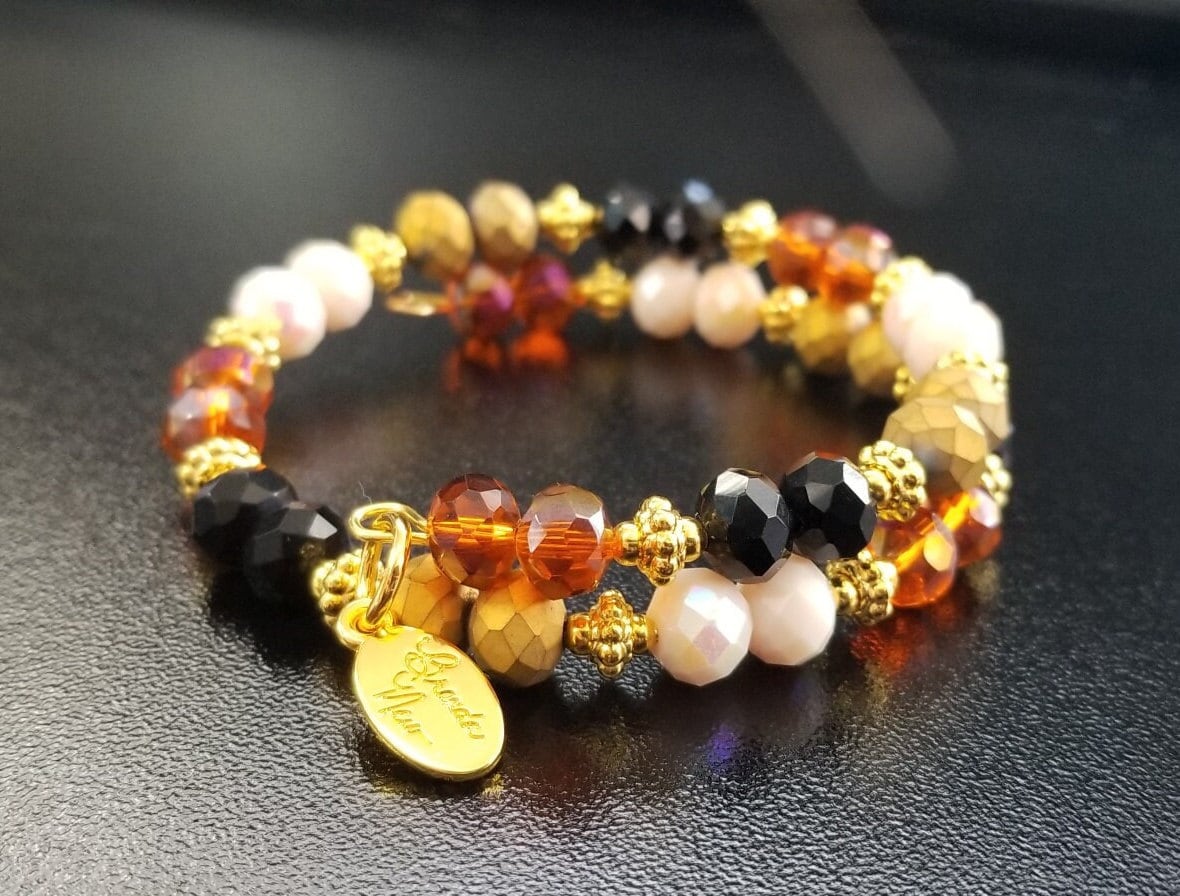 Animal Print Bracelet Jewelry Leopard Silver Black Brown Beaded Handmade Wrap Cuff Bangle Women's Gift For Her