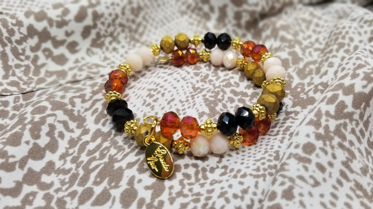 Animal Print Bracelet Jewelry Leopard Silver Black Brown Beaded Handmade Wrap Cuff Bangle Women's Gift For Her