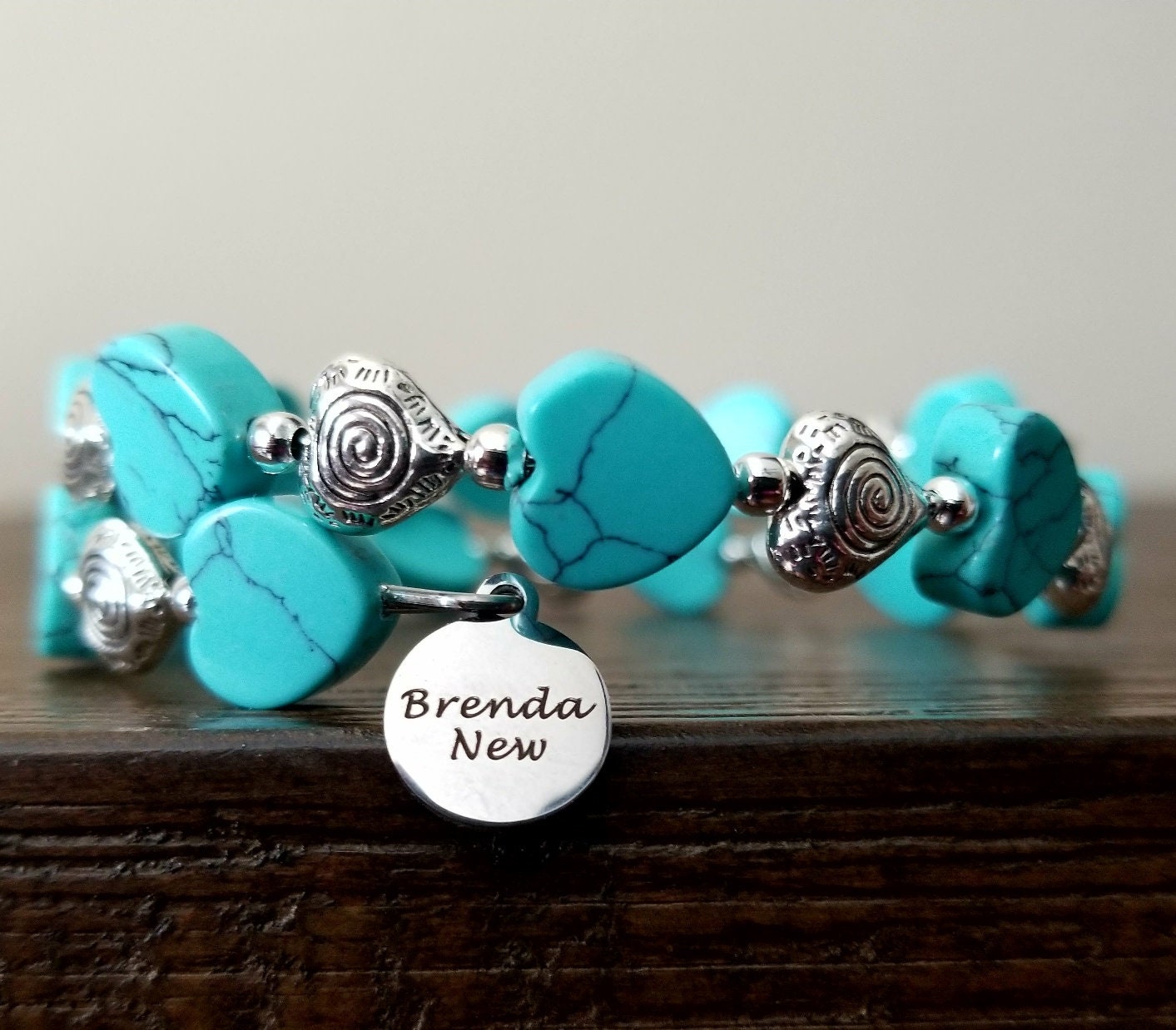 Heart Bracelet Silver Beaded Jewelry Handmade Valentine Day Gift Women's Wrap Cuff Bangle