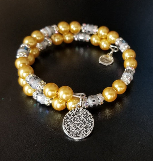 Pearl Beaded Bracelet Handmade Charm Women's Gold Silver Wrap Adjustable Memory Wire Gift