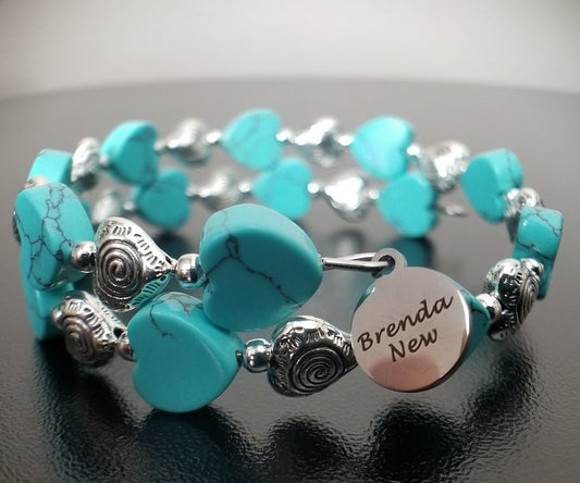Heart Bracelet Silver Beaded Jewelry Handmade Valentine Day Gift Women's Wrap Cuff Bangle