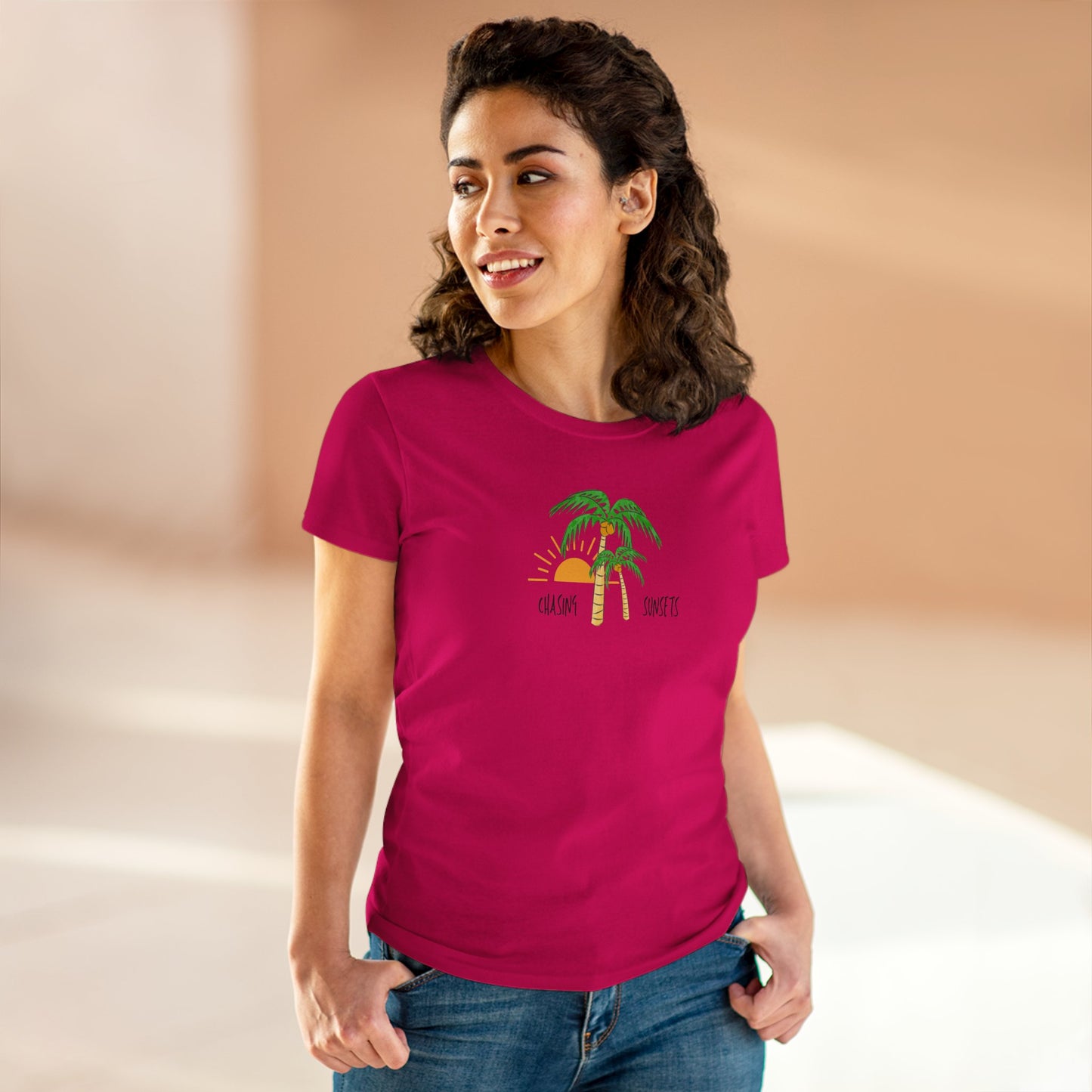 Beach Graphic Tee - Chasing Sunsets and Palm Trees Women's T-Shirt