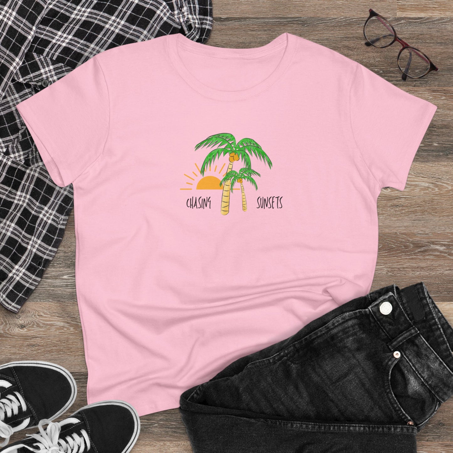 Beach Graphic Tee - Chasing Sunsets and Palm Trees Women's T-Shirt