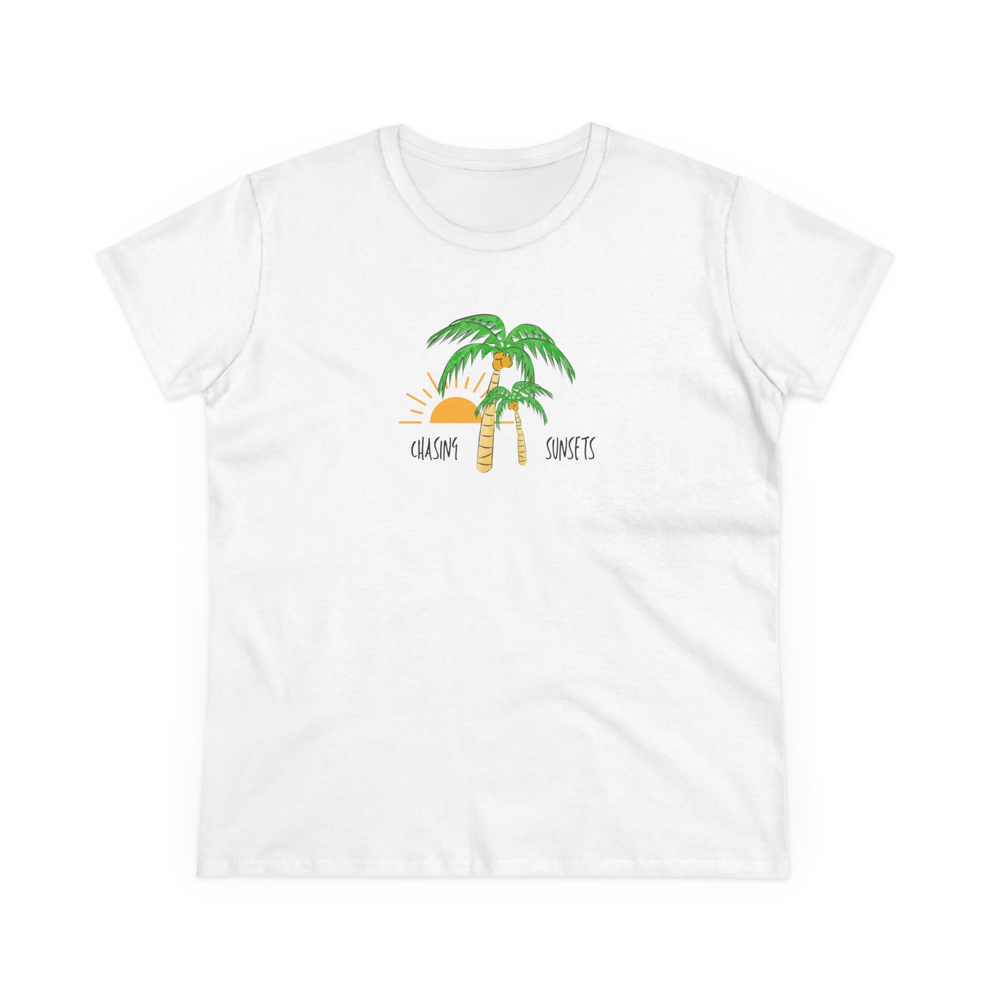 Beach Graphic Tee - Chasing Sunsets and Palm Trees Women's T-Shirt