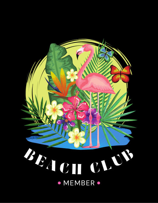 Tropical Beach Club Tee: Women's Cotton Top Featuring Flamingo Design, Summer Fashion, Vacation Wardrobe, Beach Lovers Gift, Casual Wear