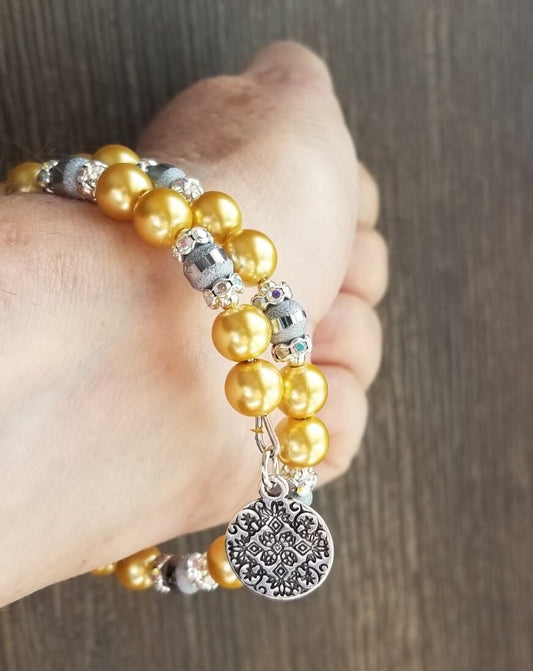 Pearl Beaded Bracelet Handmade Charm Women's Gold Silver Wrap Adjustable Memory Wire Gift