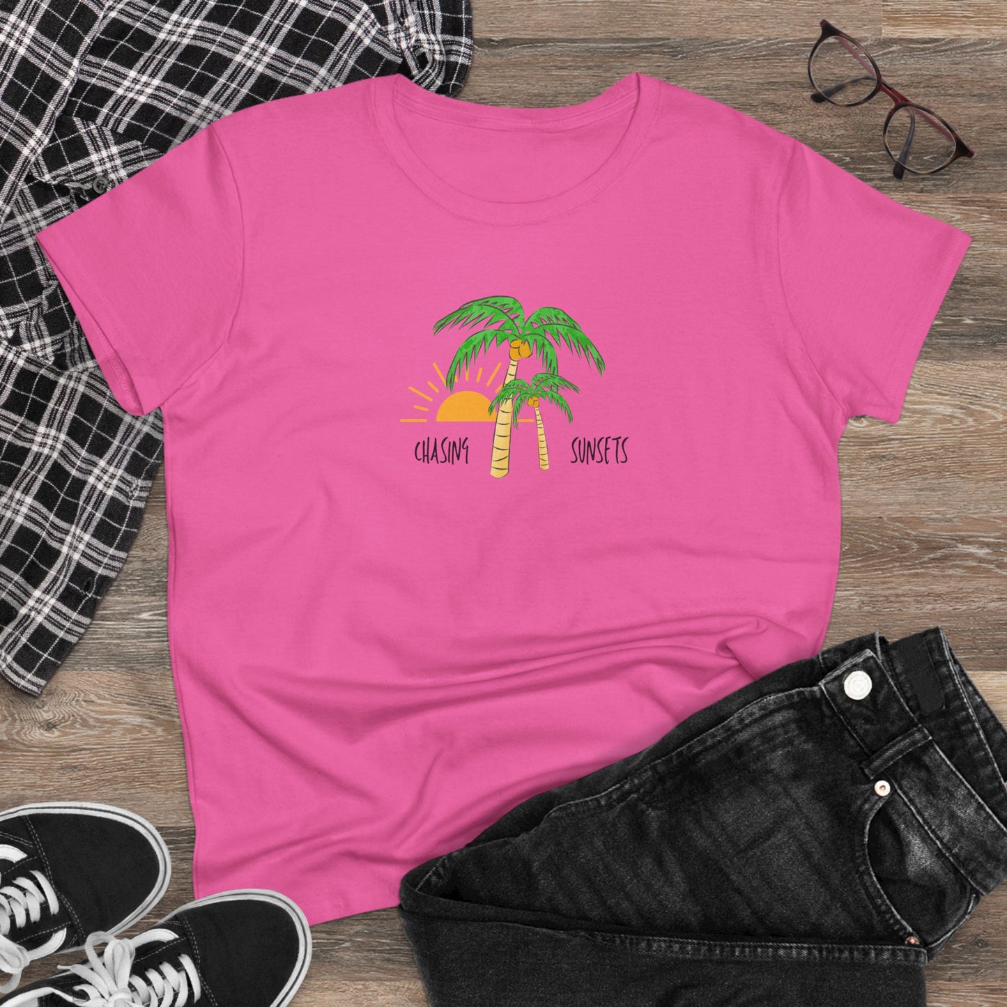 Beach Graphic Tee - Chasing Sunsets and Palm Trees Women's T-Shirt