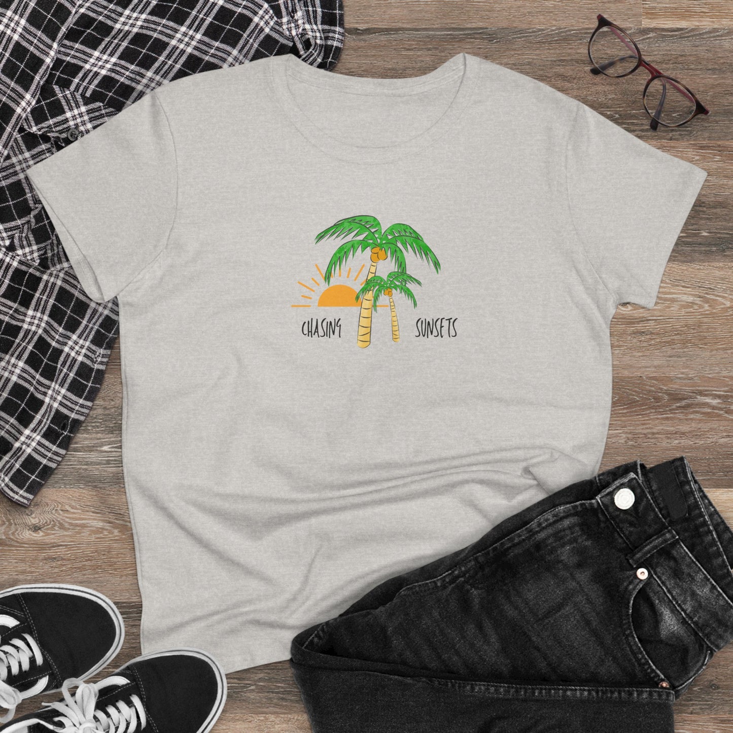 Beach Graphic Tee - Chasing Sunsets and Palm Trees Women's T-Shirt