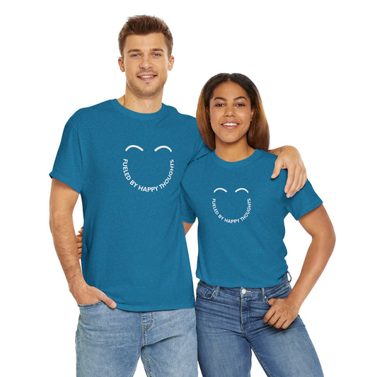Happy Thoughts Unisex Heavy Cotton Tee, Casual Shirt, Positive Message Tee, Gift for Friends, Everyday Comfort T-Shirt