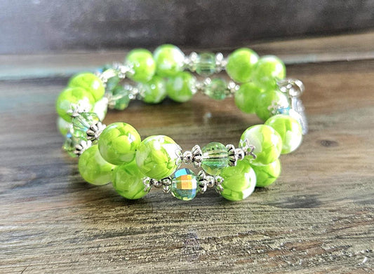 Lime Green Bracelet Jewelry Beaded Statement Crystal Silver Cruise Beach Summer Spring Wrap Bangle Cuff Memory Wire Resin Women's Gift For Her