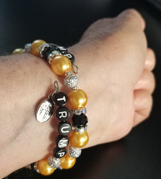 Trump Bracelet, Trump Letter Bracelet, President Trump Bracelet, Gold Trump Bracelet, Trump MAGA Bracelet, Republican Bracelet