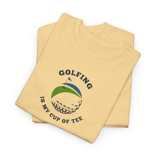 Golfing Is My Cup of Tea Unisex Heavy Cotton Tee, Casual Golf Gift, Sporty T-Shirt, Birthday Present for Golf Lover, Unique Golf Apparel