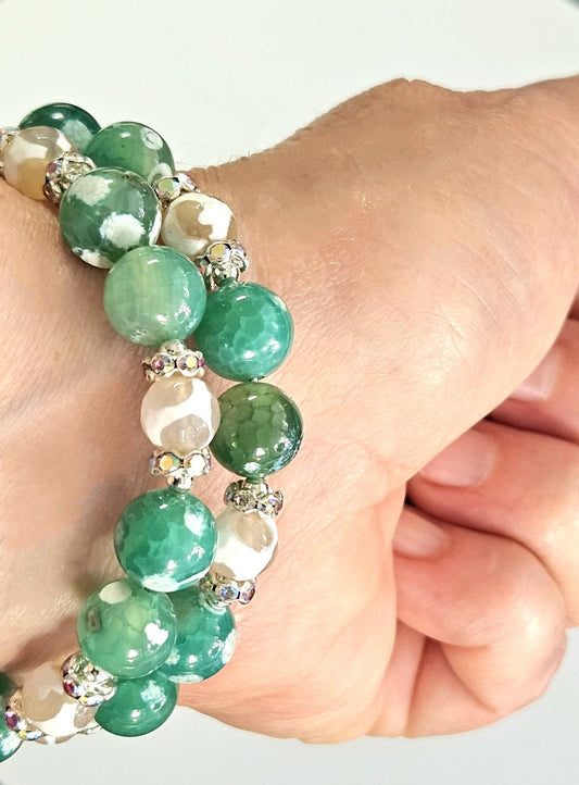 Green Gemstone Beaded Bracelet Statement Jewelry Agate Wrap Cuff Bangle Adjustable Women's Gift