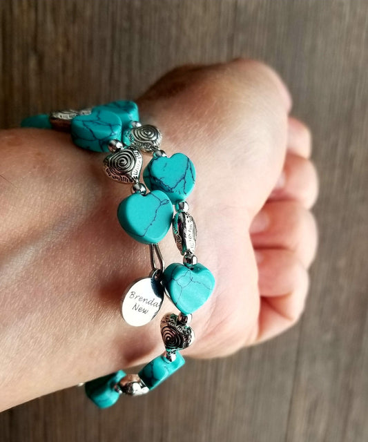 Heart Bracelet Silver Beaded Jewelry Handmade Valentine Day Gift Women's Wrap Cuff Bangle