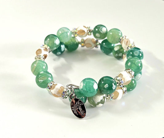 Green Gemstone Beaded Bracelet Statement Jewelry Agate Wrap Cuff Bangle Adjustable Women's Gift