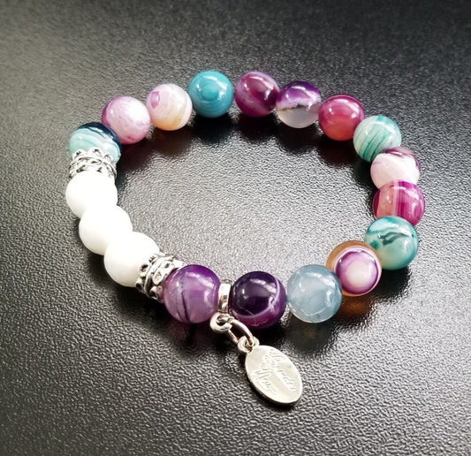 Purple Gemstone Beaded Bracelet Jewelry Stretch Handmade Violet Lavender Agate Women's Gift For Her